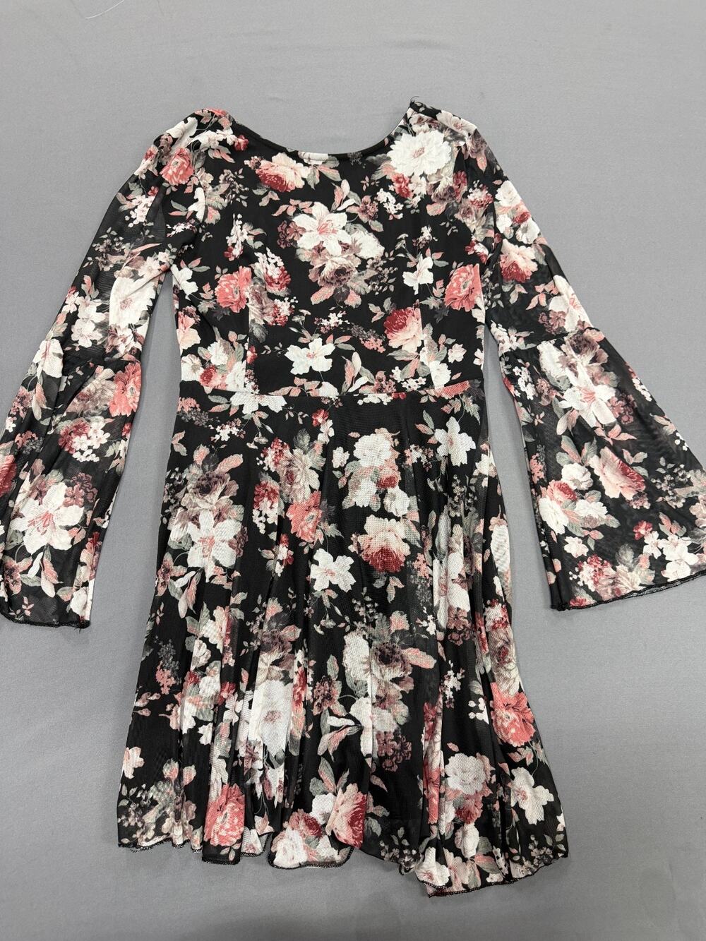 American Rag Cie Women's Black Floral A-Line Dress Lace Overlay Boho Medium